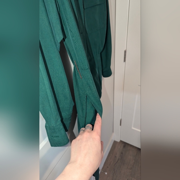 Vintage Gillian silk dress sz 6 green button down hourglass shape collar pockets - Picture 3 of 8